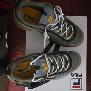 Fila Men's Disruptor Premium Distressed Olive and Yellow Sneakers